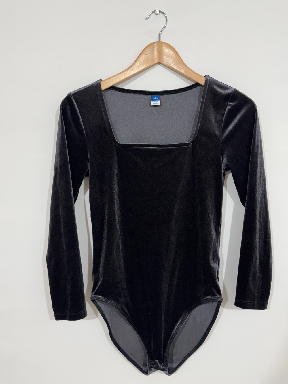 WSH152 {Old Navy} Petite Dark Blue Gray Velvet Velour Square Neck Bodysuit Top